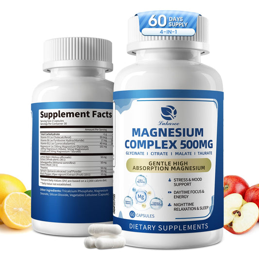 2 Pack Magnesium Complex for Women and Men 4-in-1 Magnesium Glycinate, Citrate, Malate, Taurate - Magnesium Supplement for Relaxation, Sleep & Focus, 60 Days Supply - Maple Wellness Supplements