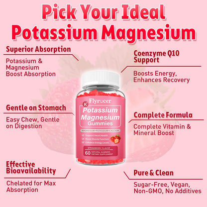 2 Pack Potassium Magnesium Gummies for Men & Women, Potassium Magnesium Supplement for Leg Cramps, Muscle Health, & Electrolyte Balance, Strawberry Flavor, 120 Gummies - Maple Wellness Supplements