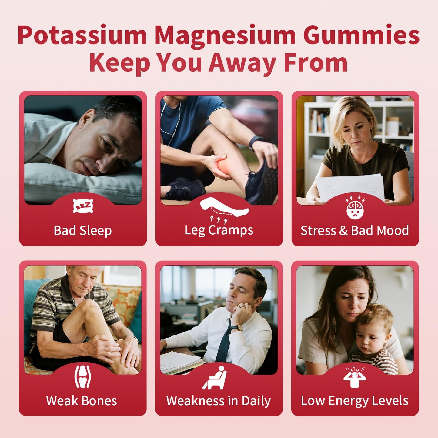 2 Pack Potassium Magnesium Gummies, Sugar Free Potassium Supplement Magnesium Glycinate 500mg, Ashwagandha, Vitamins D3, C, B6, Calcium & Zinc for Sleep, Leg Cramps & Muscle Relaxation-120 Count - Maple Wellness Supplements