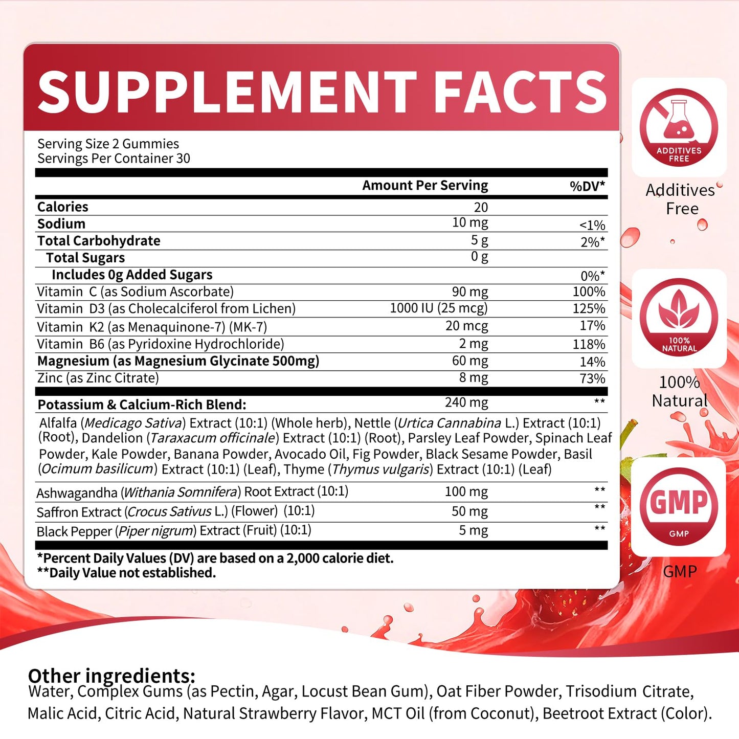 2 Pack Potassium Magnesium Gummies, Sugar Free Potassium Supplement Magnesium Glycinate 500mg, Ashwagandha, Vitamins D3, C, B6, Calcium & Zinc for Sleep, Leg Cramps & Muscle Relaxation-120 Count - Maple Wellness Supplements