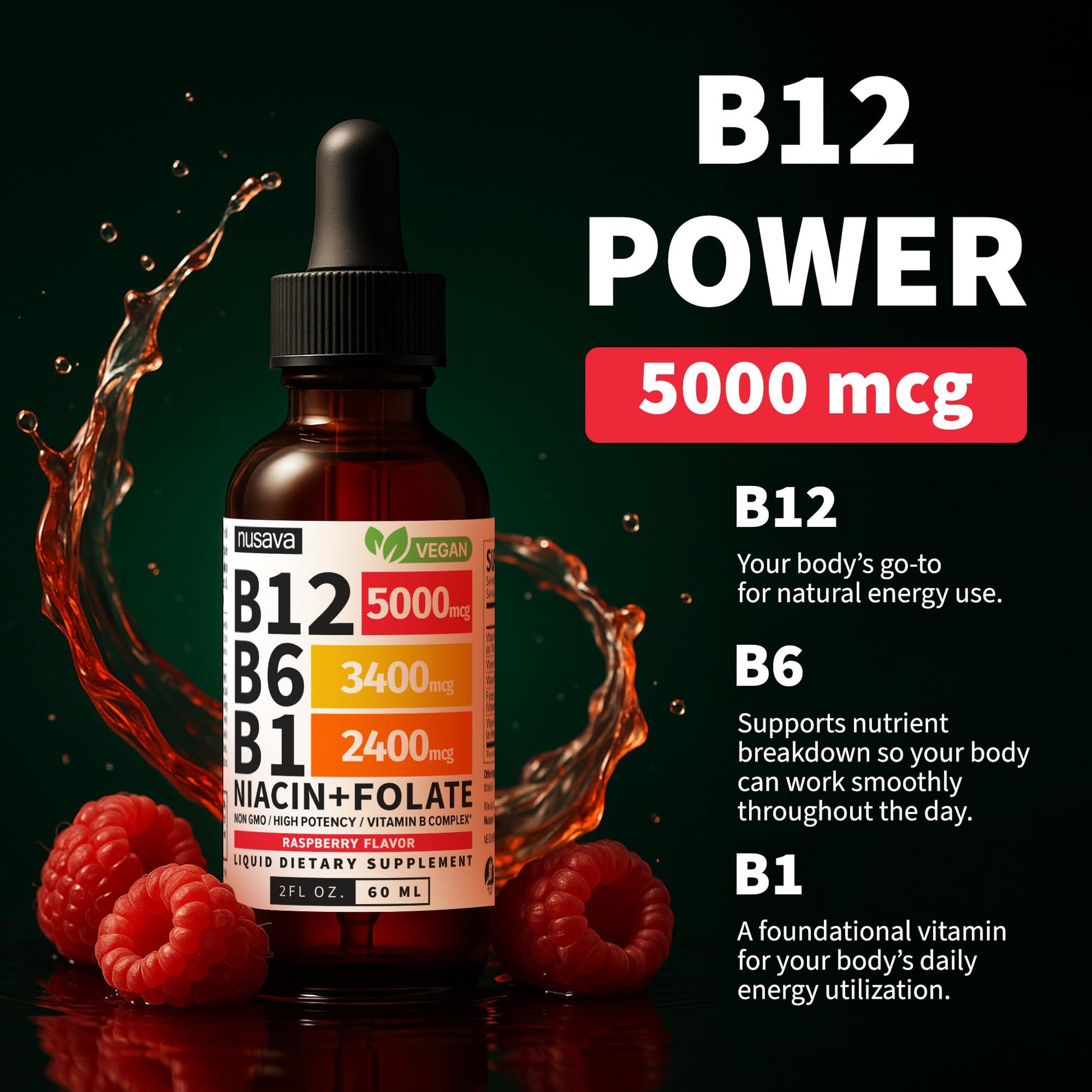 (2 Pack) Vitamin B12 and B6 Liquid Drops, B12 Sublingual Vitamin B Complex - B 12 Vitamin 5000mcg - B12 Methylcobalamin for Energy - Maple Wellness Supplements