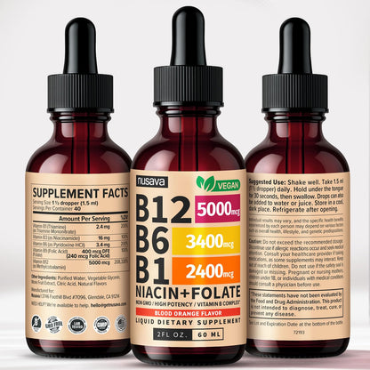 (2 Pack) Vitamin B12 and B6 Liquid Drops, B12 Sublingual Vitamin B Complex - B 12 Vitamin 5000mcg - B12 Methylcobalamin for Energy - Maple Wellness Supplements