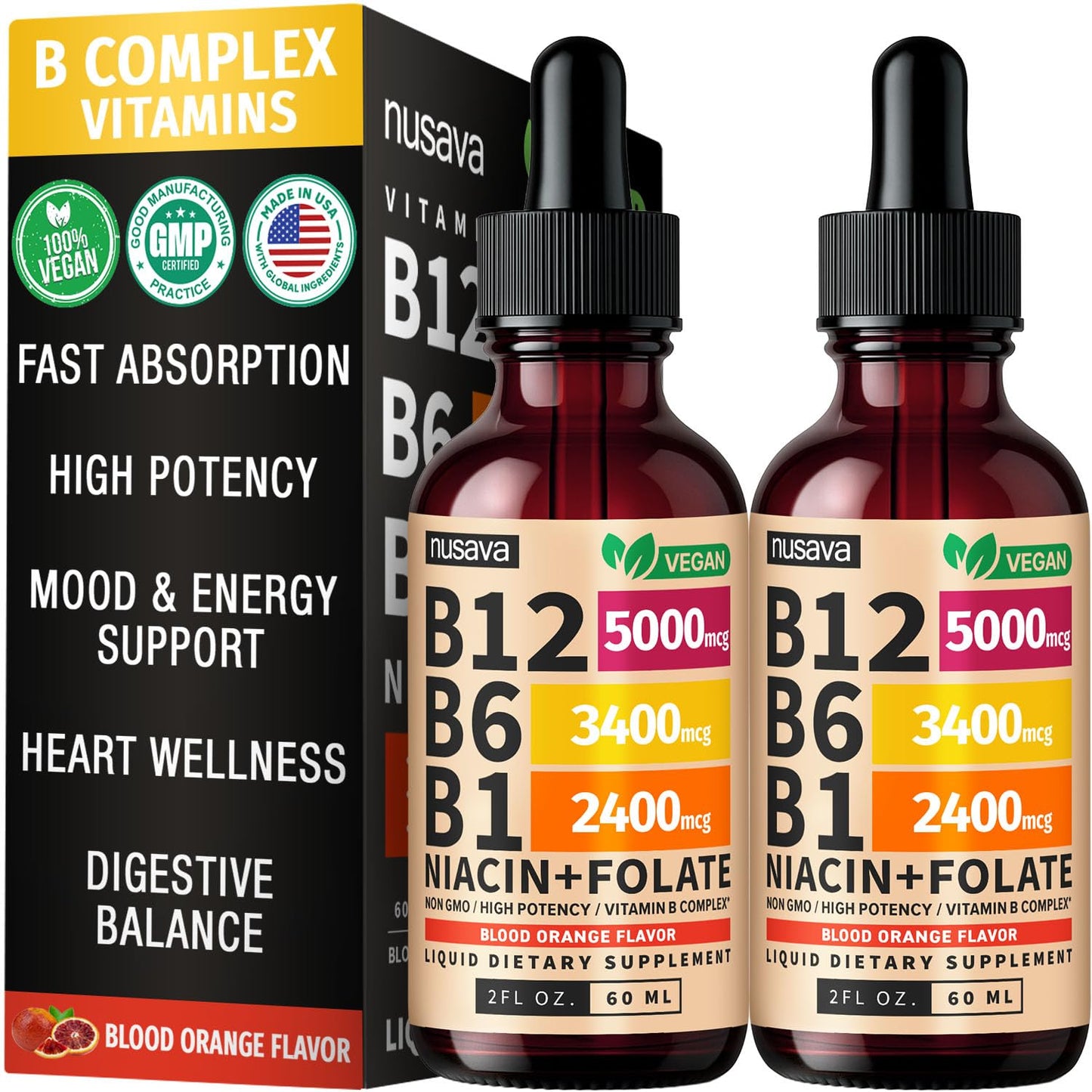 (2 Pack) Vitamin B12 and B6 Liquid Drops, B12 Sublingual Vitamin B Complex - B 12 Vitamin 5000mcg - B12 Methylcobalamin for Energy - Maple Wellness Supplements