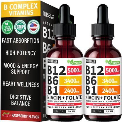 (2 Pack) Vitamin B12 and B6 Liquid Drops, B12 Sublingual Vitamin B Complex - B 12 Vitamin 5000mcg - B12 Methylcobalamin for Energy - Maple Wellness Supplements