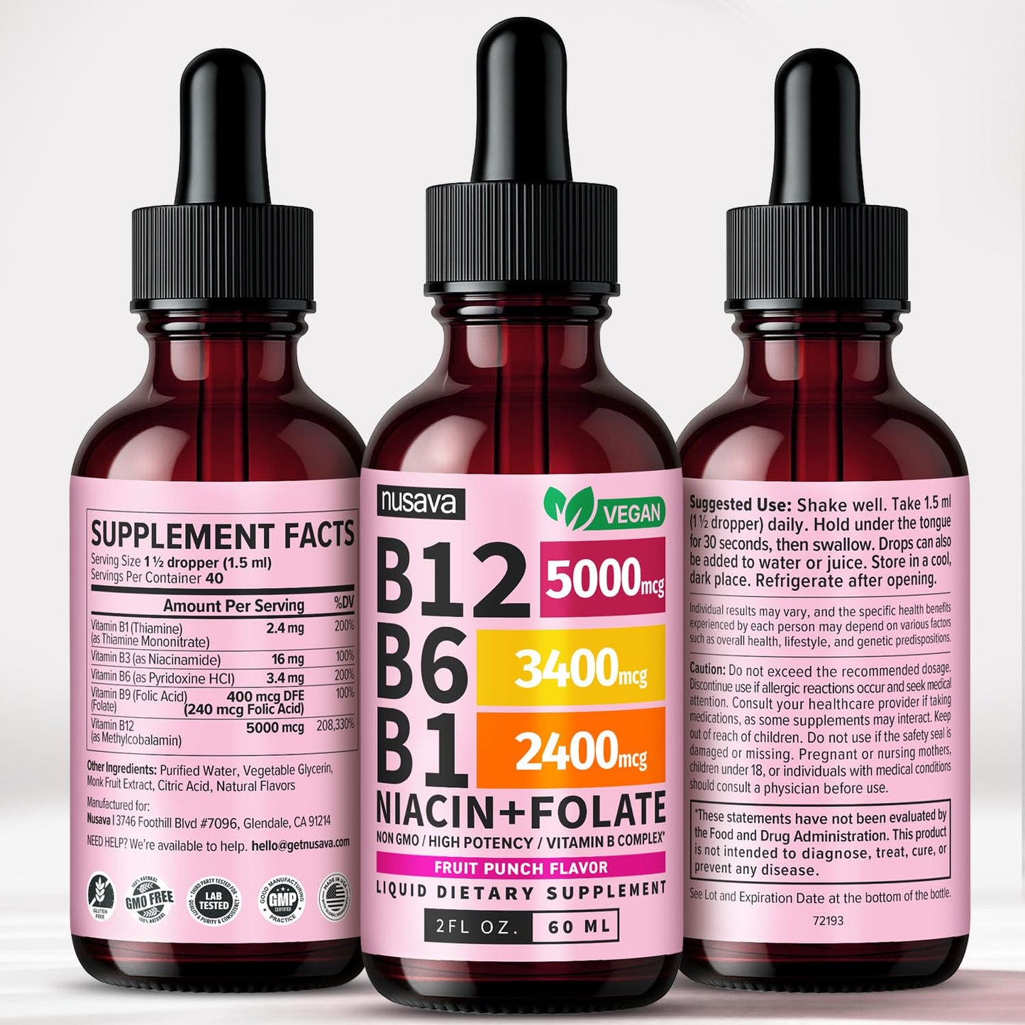 (2 Pack) Vitamin B12 and B6 Liquid Drops, B12 Sublingual Vitamin B Complex - B 12 Vitamin 5000mcg - B12 Methylcobalamin for Energy, Brain, and Heart Support - Maple Wellness Supplements