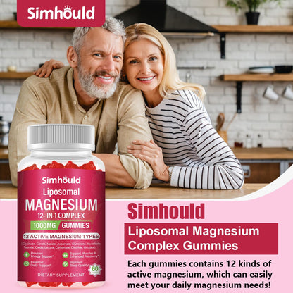 2 Packs Liposomal Magnesium Complex Gummies-as 12 Forms of Magnesium Citrate,Glycinate,Malate,Oxide,and More with Vitamin D3, B6,C, Ashwagandha & CoQ10 for Women and Men - Maple Wellness Supplements
