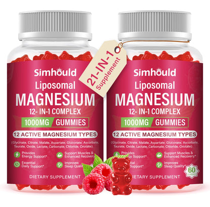 2 Packs Liposomal Magnesium Complex Gummies-as 12 Forms of Magnesium Citrate,Glycinate,Malate,Oxide,and More with Vitamin D3, B6,C, Ashwagandha & CoQ10 for Women and Men - Maple Wellness Supplements