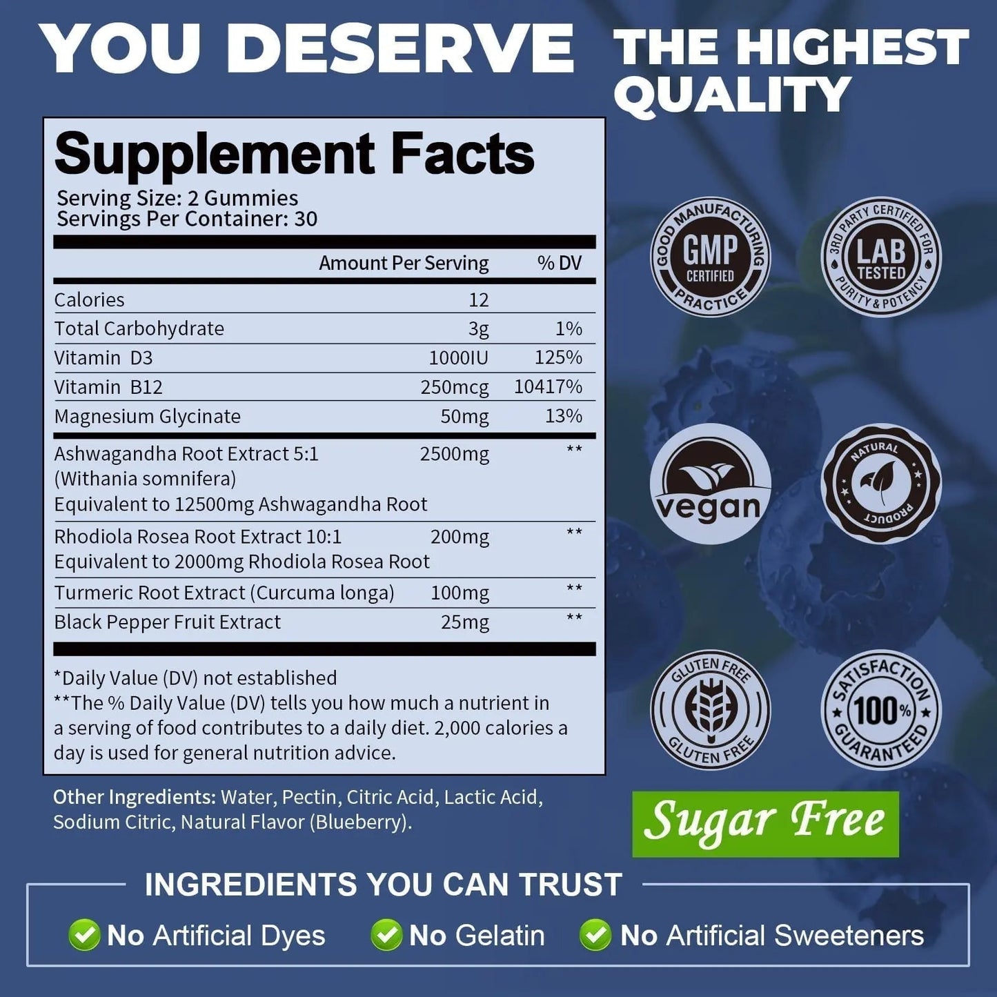 (2 Packs) Sugar Free Ashwagandha Filled Gummies w/Vitamin D3, Magnesium Glycinate, Rhodiola, Ultra Strength Ashwa Root Supplements for Women & Wen, for Relaxation, Energy, Cortisol Gummies - Maple Wellness Supplements