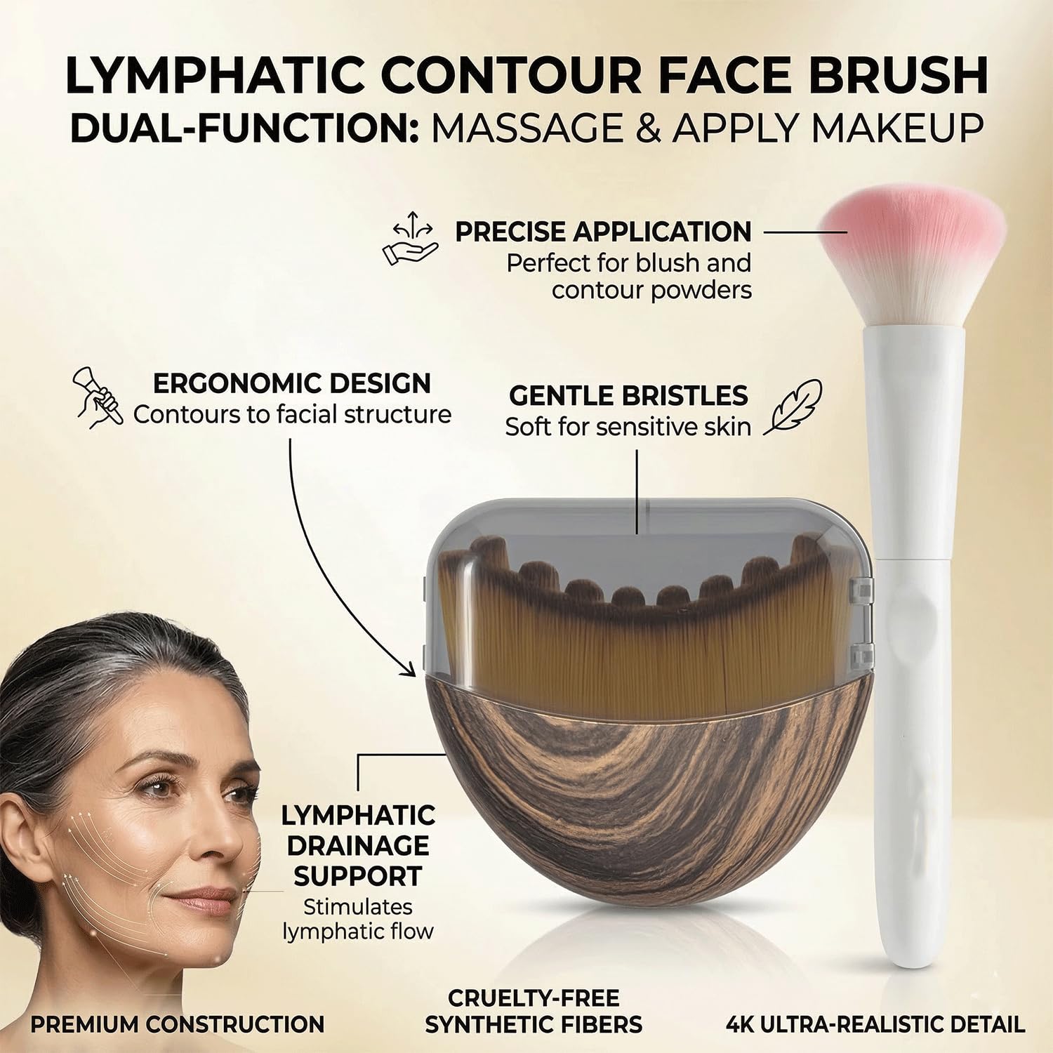 2 pcs Lymphatic Contour Face Brush with Cosmetic Mask Brush, Lymphatic Drainage Massager for Sculpting & Puffiness Reduction, Soft Bristle Face Contour Lymphatic for Skin Precisely and Relieve Fatigue - Maple Wellness Supplements