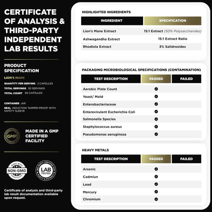20,000mg 16x Strength Lions Mane Supplement Capsules Super Nootropic w. Ashwagandha & Rhodiola - Highest Potency Lion's Mane Mushroom Extract 50% Polysaccharides Brain Supplements for Memory and Focus - Maple Wellness Supplements
