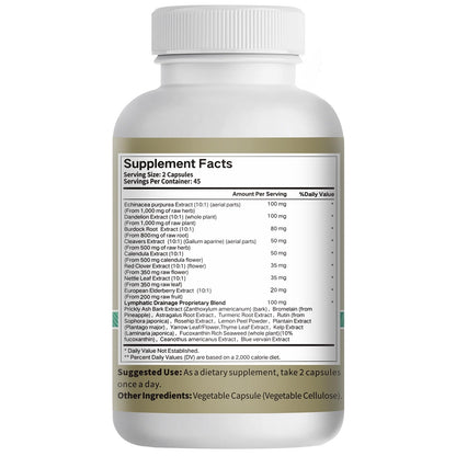 21-in-1 Liposome Lymphatic Drainage Supplements, 45 Day Supply, 4800mg Immune & Lymph System Support, 10:1 Concentrated Technology, Echinacea, Dandelion, Burdock, Bromelain, Calendula, 90 Capsules - Maple Wellness Supplements
