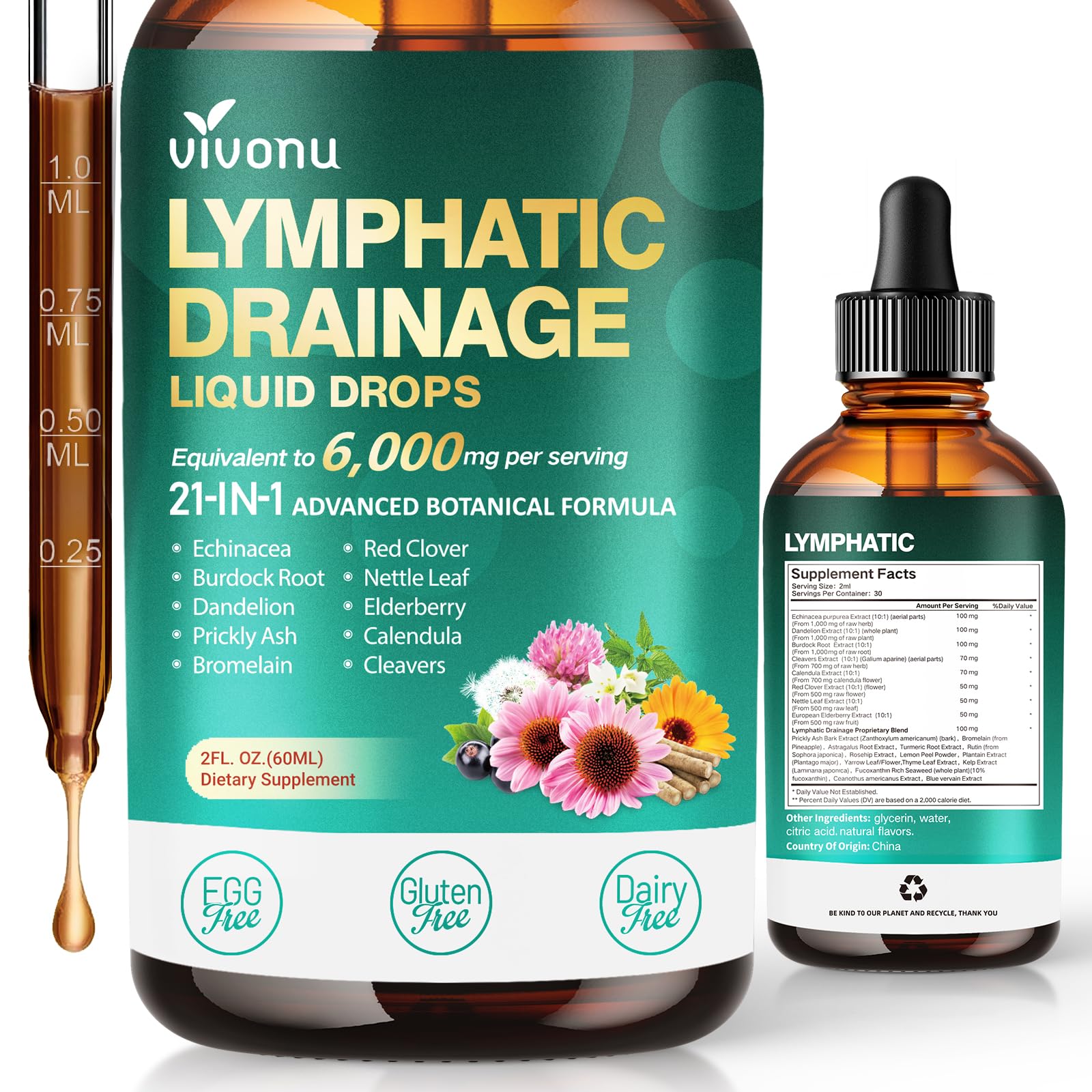 21-in-1 Lymphatic Drainage Drops for Liposomal, Immune & Lymph System Support Supplement for Women & Men with Echinacea, Dandelion - Maple Wellness Supplements