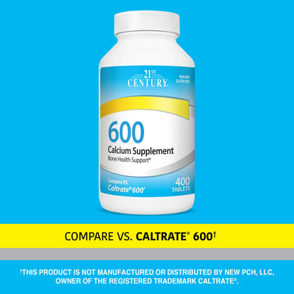 21st Century Calcium 600 mg Supplement (400 Tablets), Vegan-Friendly Bone Strength Calcium Supplement, Non-GMO & Gluten-Free Calcium Carbonate, - Maple Wellness Supplements