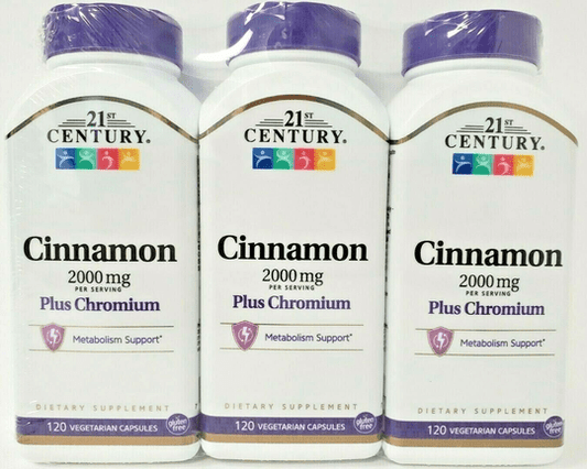 21st Century Cinnamon 2000mg Plus Chromium 120ct Caps- 3 Pack - Maple Wellness Supplements