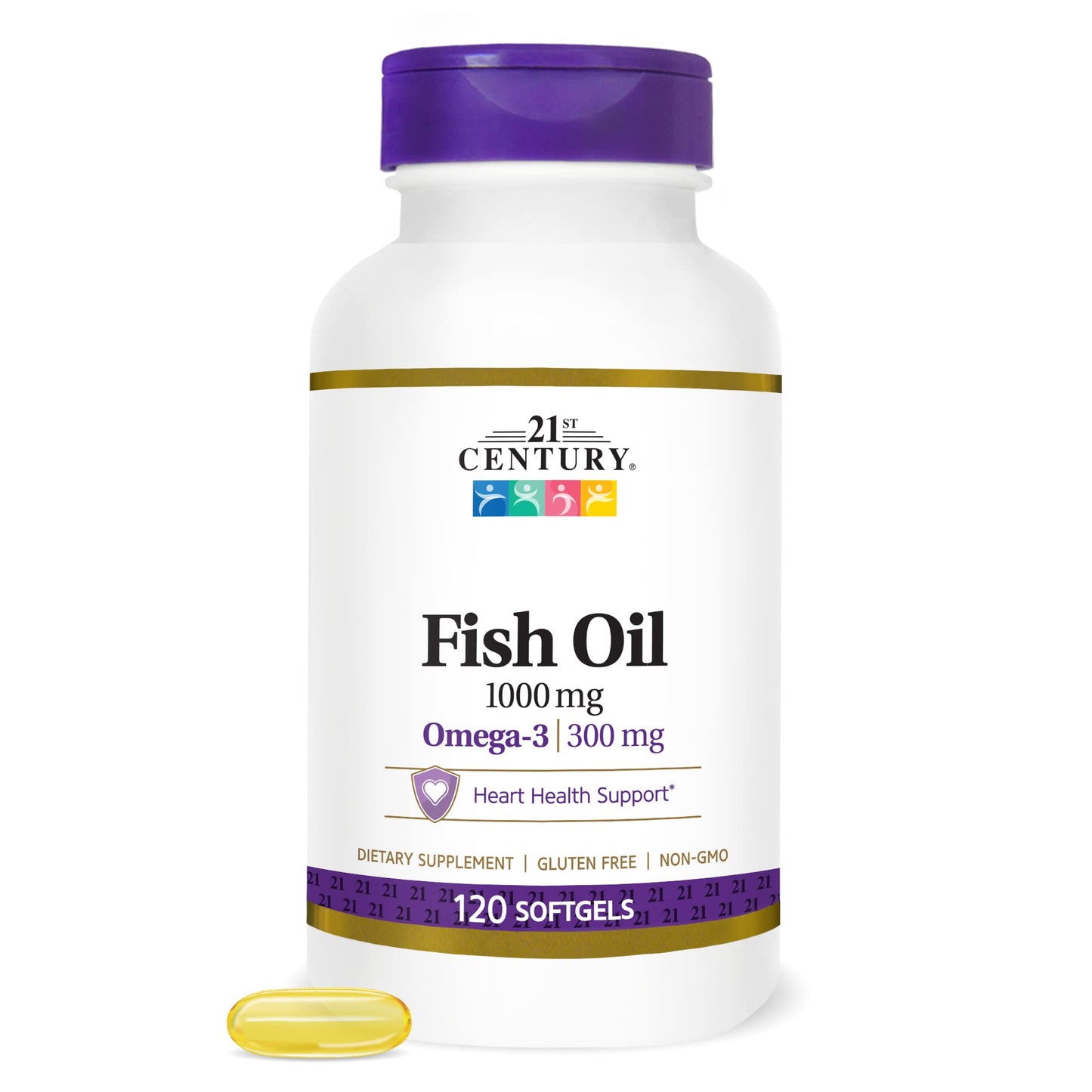 21st Century Fish Oil 1000 mg Softgels, (300 Count), Molecularly Distilled, Omega 3 Supplement with EPA & DHA, Purified to Eliminate Mercury, Supports Cardiovascular Health, Gluten Free & Non-GMO - Maple Wellness Supplements