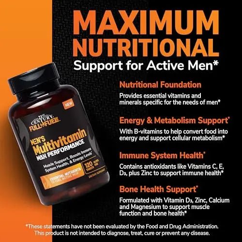 21st Century Full Fuel 365 Active Men’s Multivitamin, 120 Tablets, Daily Vitamins and Minerals for Energy, Muscle Support, Immune Health, No Gluten - Maple Wellness Supplements