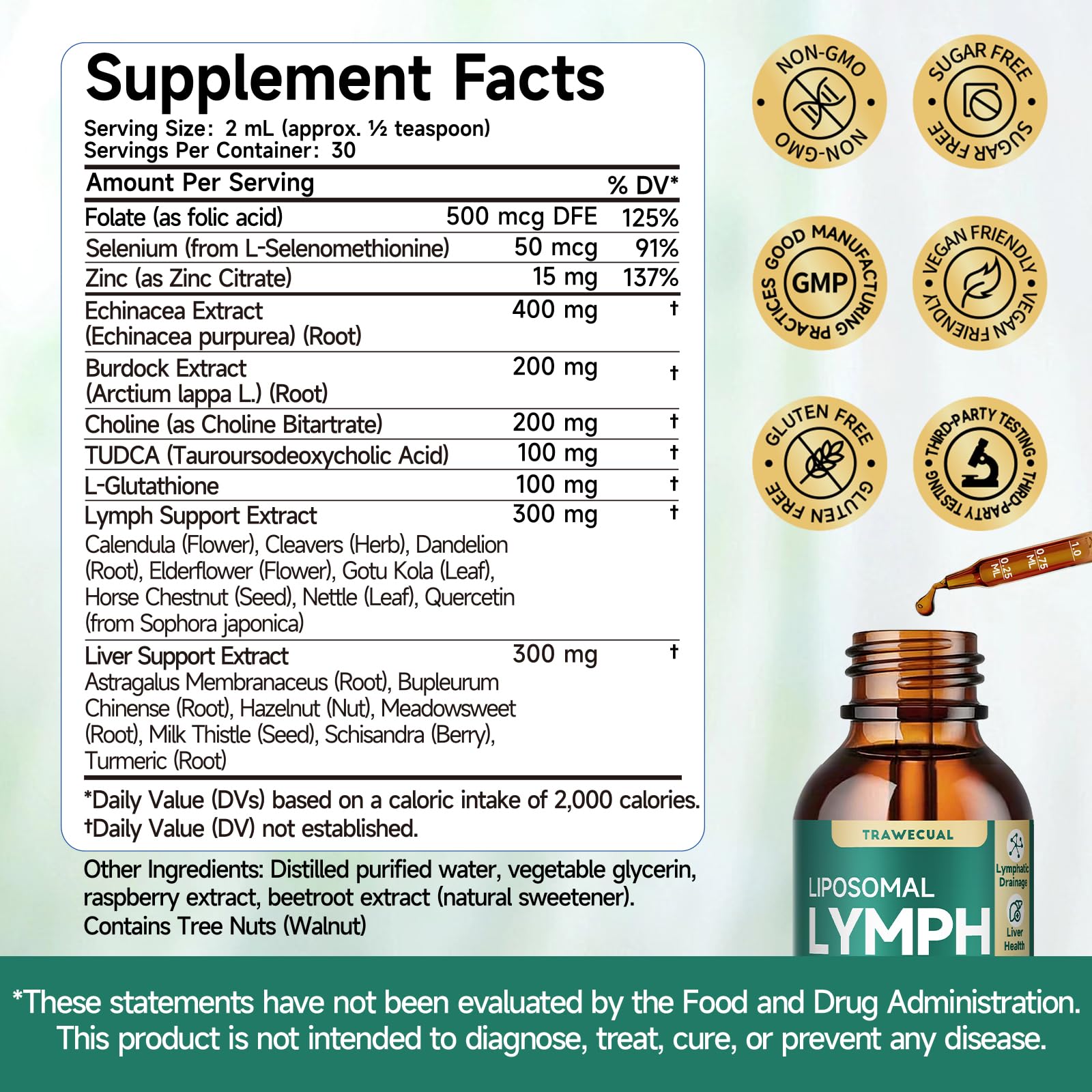 23-in-1 Liposomal Lymphatic Drainage Drops, Liver Cleanse Detox & Repair with Echinacea, TUDCA, Choline, L-Glutathione, Burdock for Lymphatic Support, Liver & Immune Health, 2 fl oz Supplement - Maple Wellness Supplements