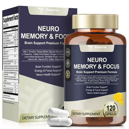 25 in 1 Brain Supplements for Memory and Focus & Neuro Health - Daily Brain Nootropic Cognitive Supplement with L-Tyrosine, Bacopa Monnieri, Ginkgo Biloba, Alpha GPC - Non-GMO, Gluten Free - Maple Wellness Supplements