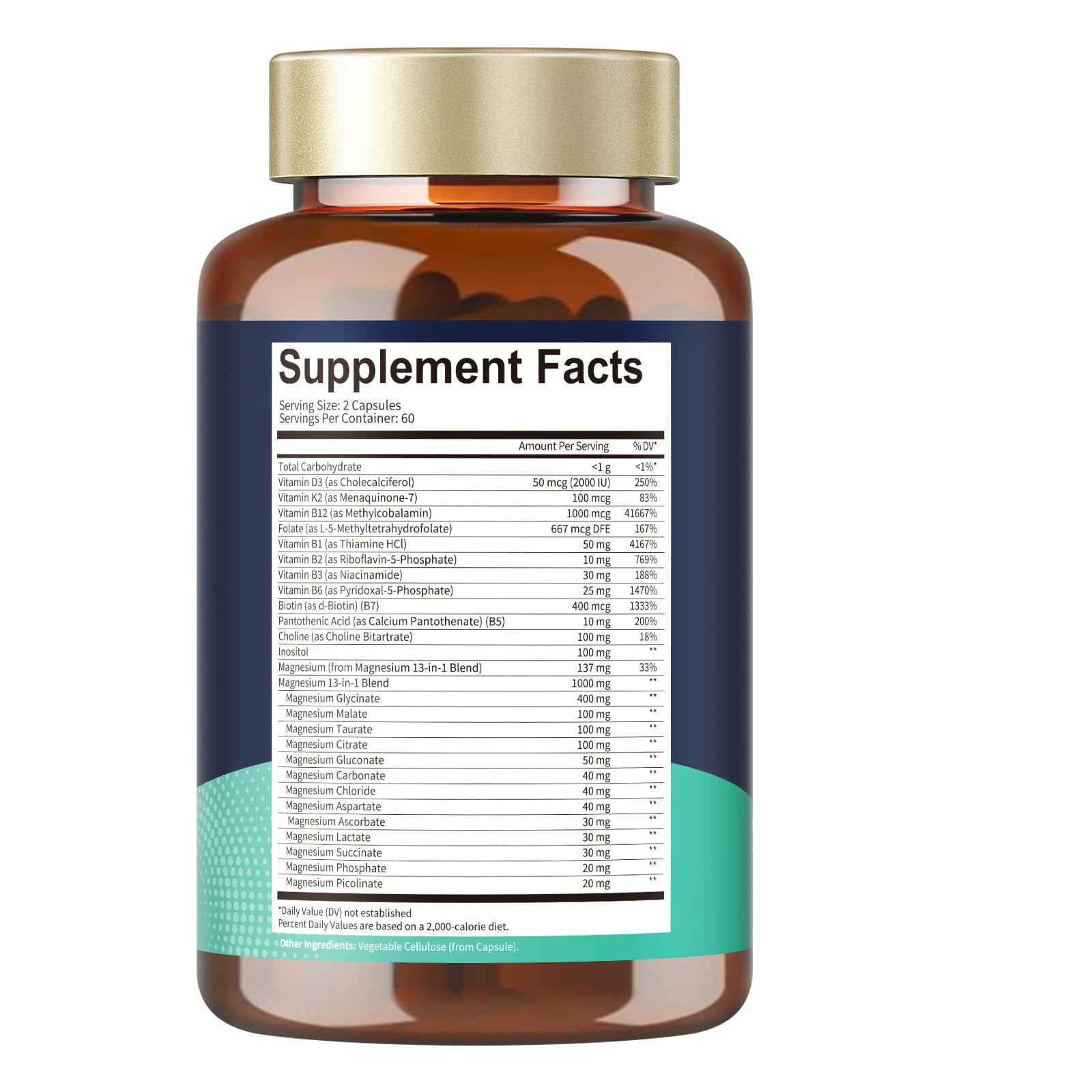 25-in-1 Magnesium Complex with Methylated B Complex Magnesium Glycinate Citrate Malate Taurate Gluconate Aspartate Carbonate D3 K2, Magnesium Supplement - Maple Wellness Supplements