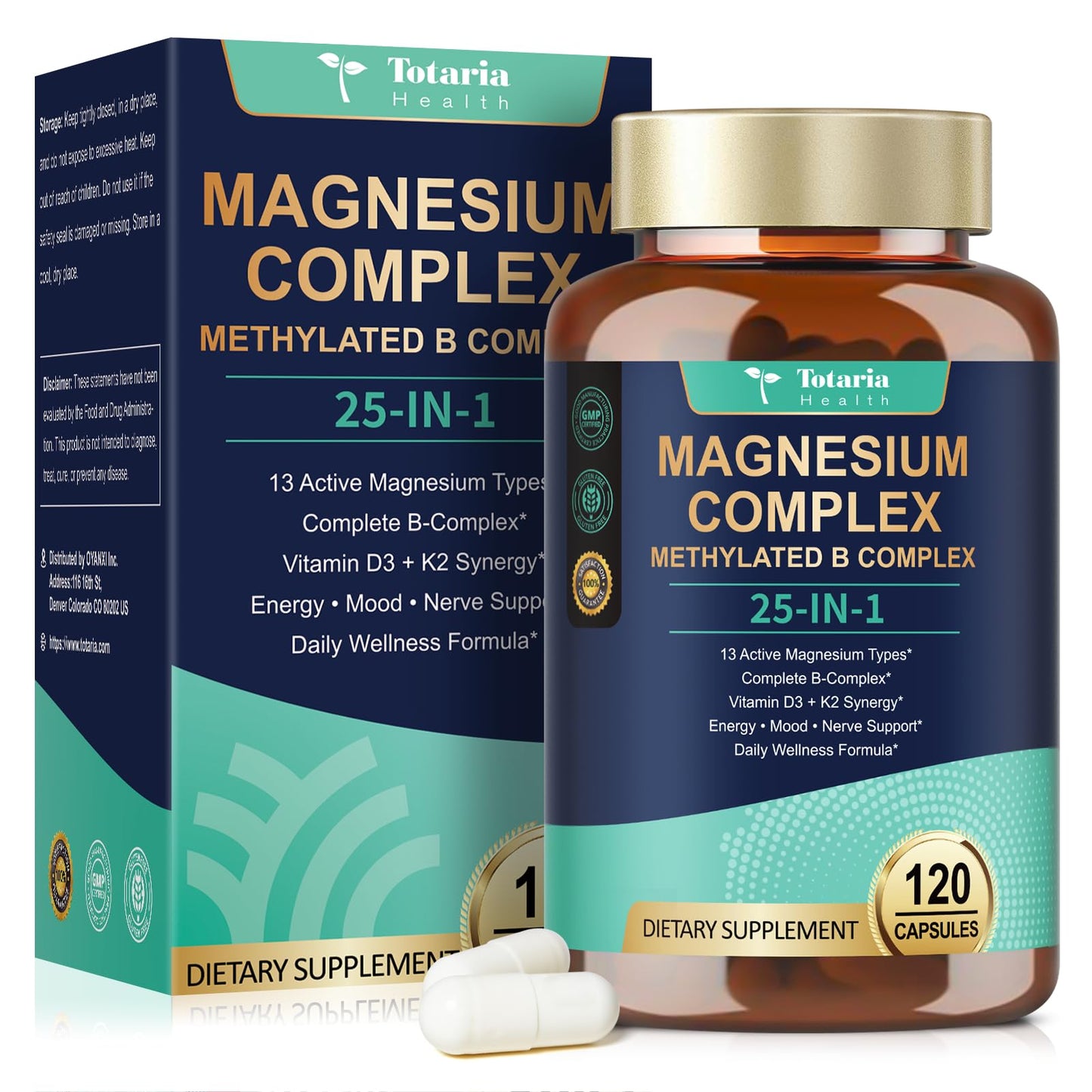 25-in-1 Magnesium Complex with Methylated B Complex Magnesium Glycinate Citrate Malate Taurate Gluconate Aspartate Carbonate D3 K2, Magnesium Supplement - Maple Wellness Supplements