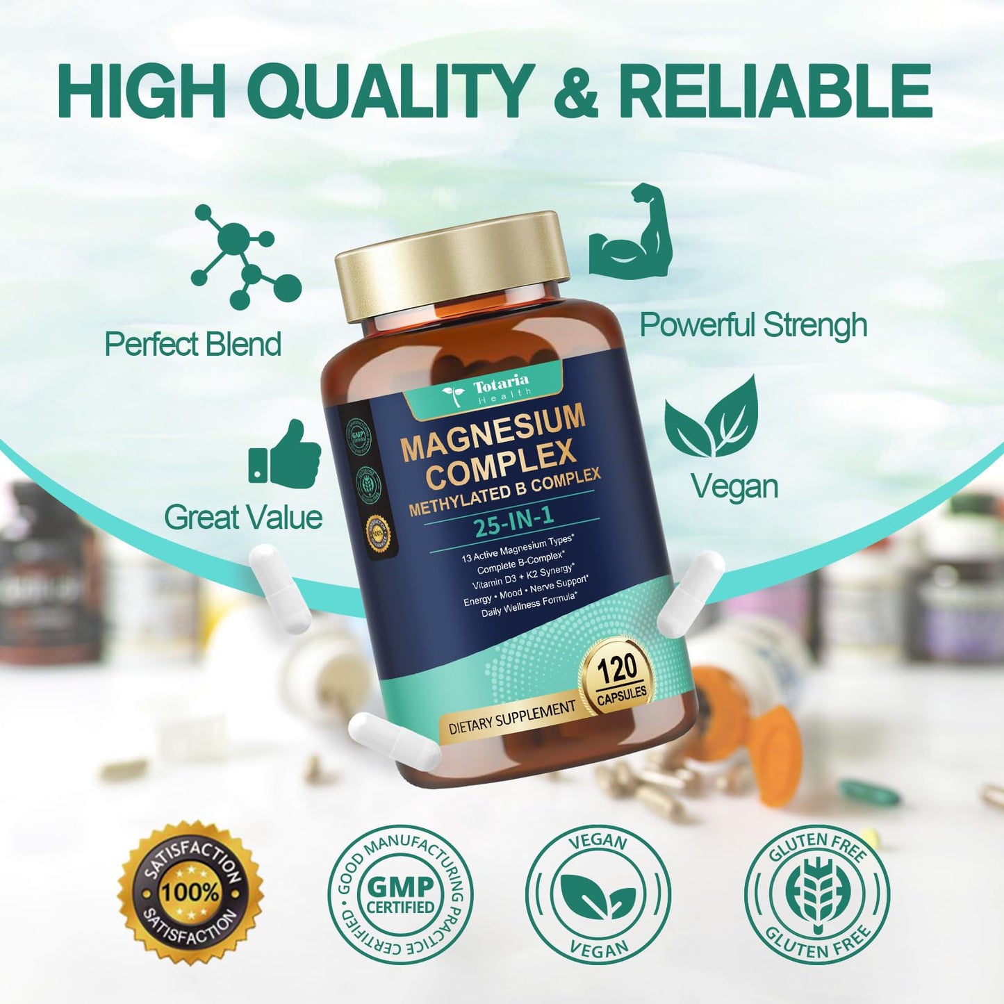 25-in-1 Magnesium Complex with Methylated B Complex Magnesium Glycinate Citrate Malate Taurate Gluconate Aspartate Carbonate D3 K2, Magnesium Supplement - Maple Wellness Supplements