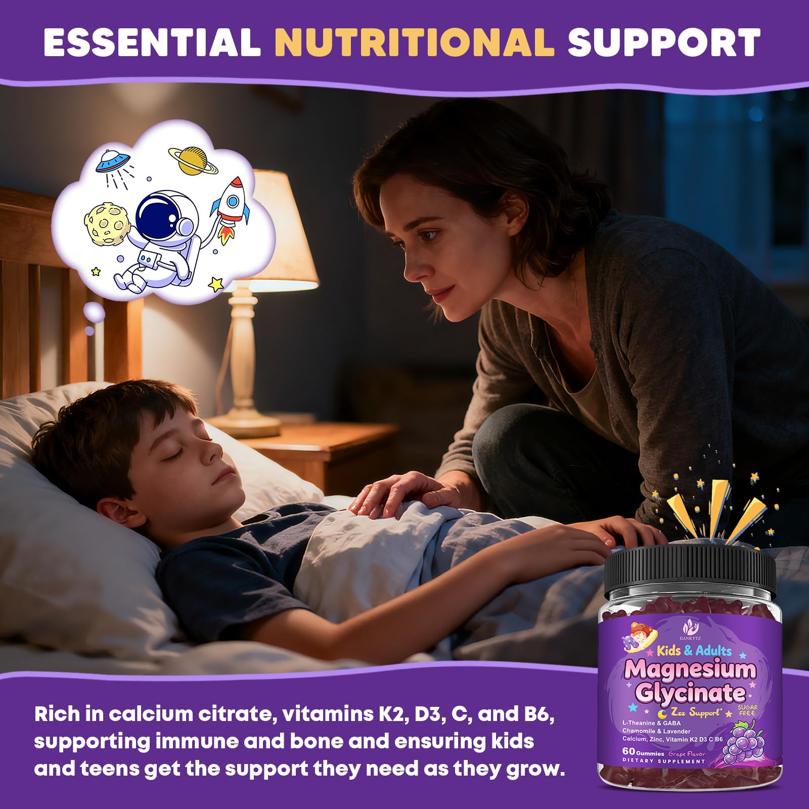 (2Pack) Sugar Free Magnesium Glycinate Gummies for Kids & Adults - Zzz Support, Relaxation & Cognition Support, 200/400mg Magnesium Gummies with L-Theanine, - Maple Wellness Supplements