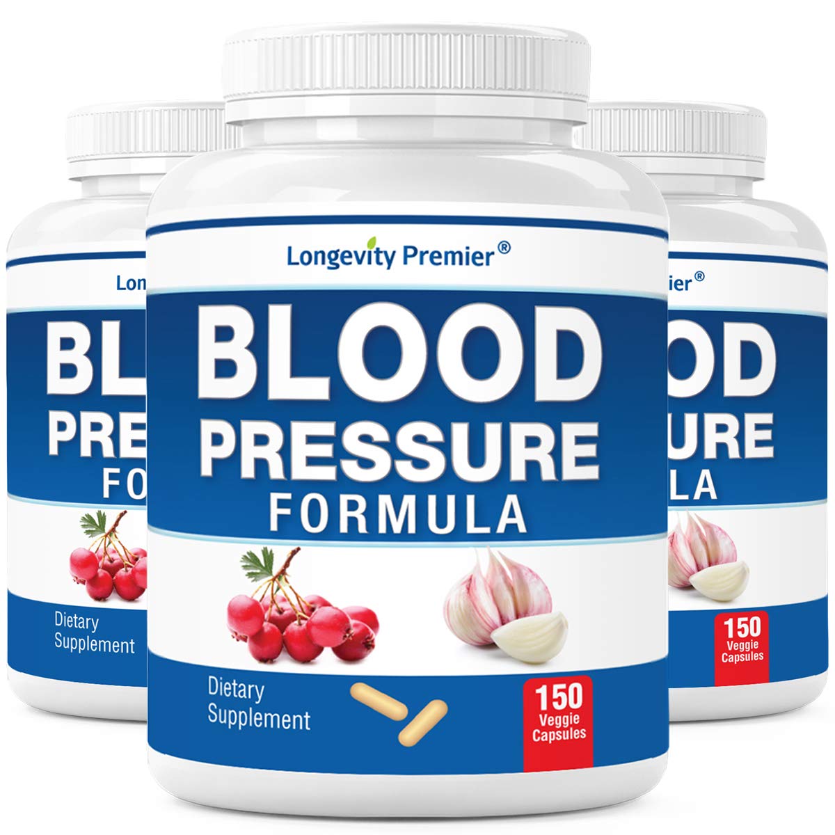 [3-Bottle X 150 Caps] Longevity Blood Pressure Formula -Scientifically formulated with Hawthorn & 12+ Quality Natural Herbs - Maple Wellness Supplements