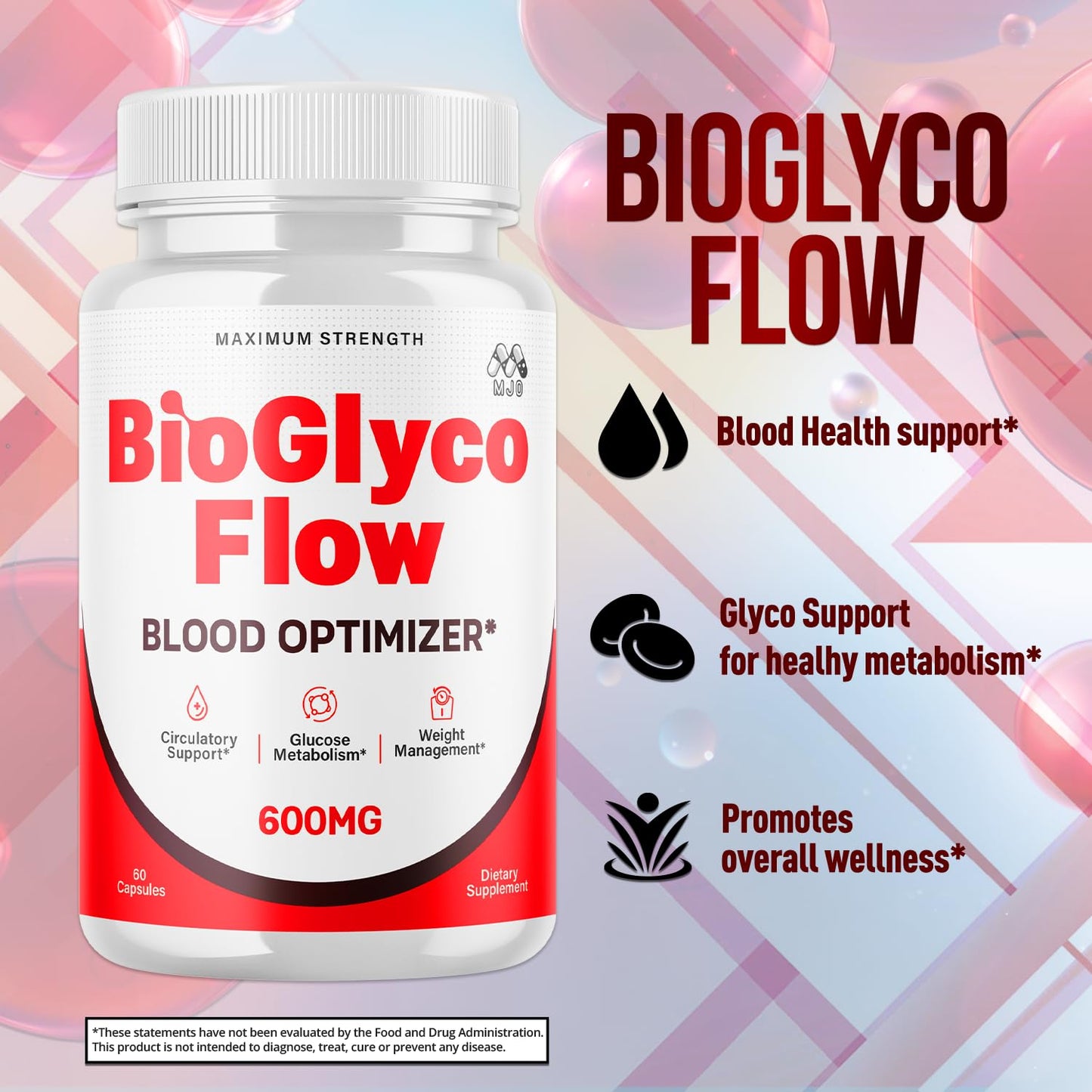 (3 Pack) BioGlyco Flow Blood Optimizer Capsules, Official BioGlyco Flow Pills with All Natural Ingredients, Advanced Health and Wellness Supplement with Maximum Strength Multivitamins (180 Capsules) - Maple Wellness Supplements