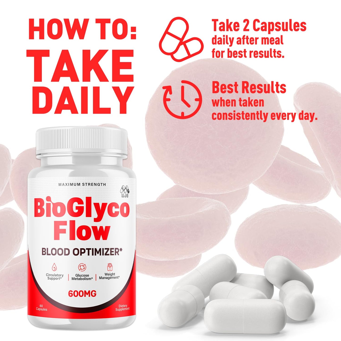 (3 Pack) BioGlyco Flow Blood Optimizer Capsules, Official BioGlyco Flow Pills with All Natural Ingredients, Advanced Health and Wellness Supplement with Maximum Strength Multivitamins (180 Capsules) - Maple Wellness Supplements