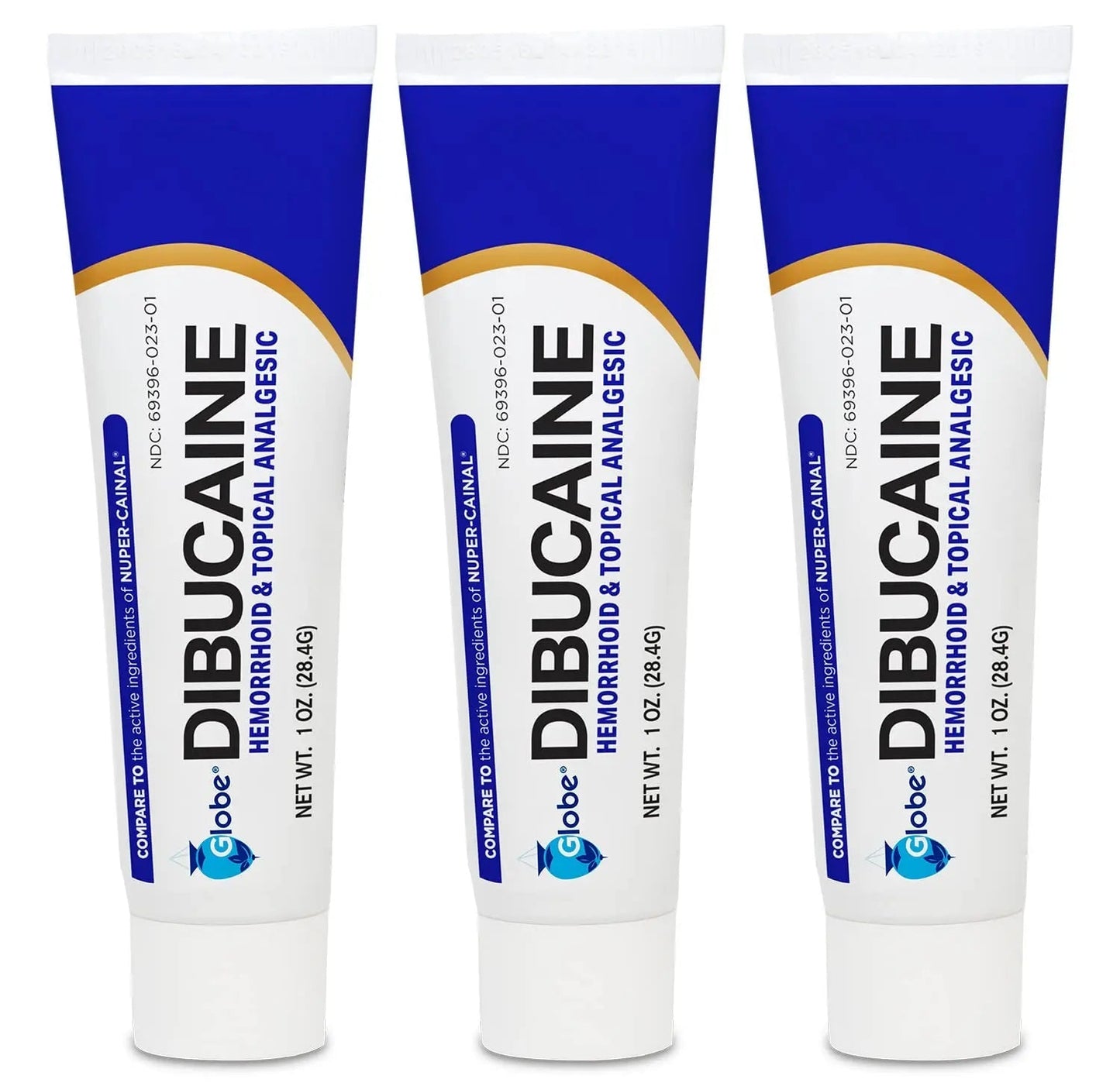 (3 Pack) Globe Dibucaine 1% Hemorrhoid Treatment Ointment - 1 Oz Rapid Numbing Relief, Hemorrhoid Treatment from Itch and Burn - Maple Wellness Supplements