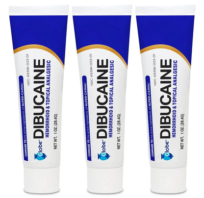 (3 Pack) Globe Dibucaine 1% Hemorrhoid Treatment Ointment - 1 Oz Rapid Numbing Relief, Hemorrhoid Treatment from Itch and Burn - Maple Wellness Supplements