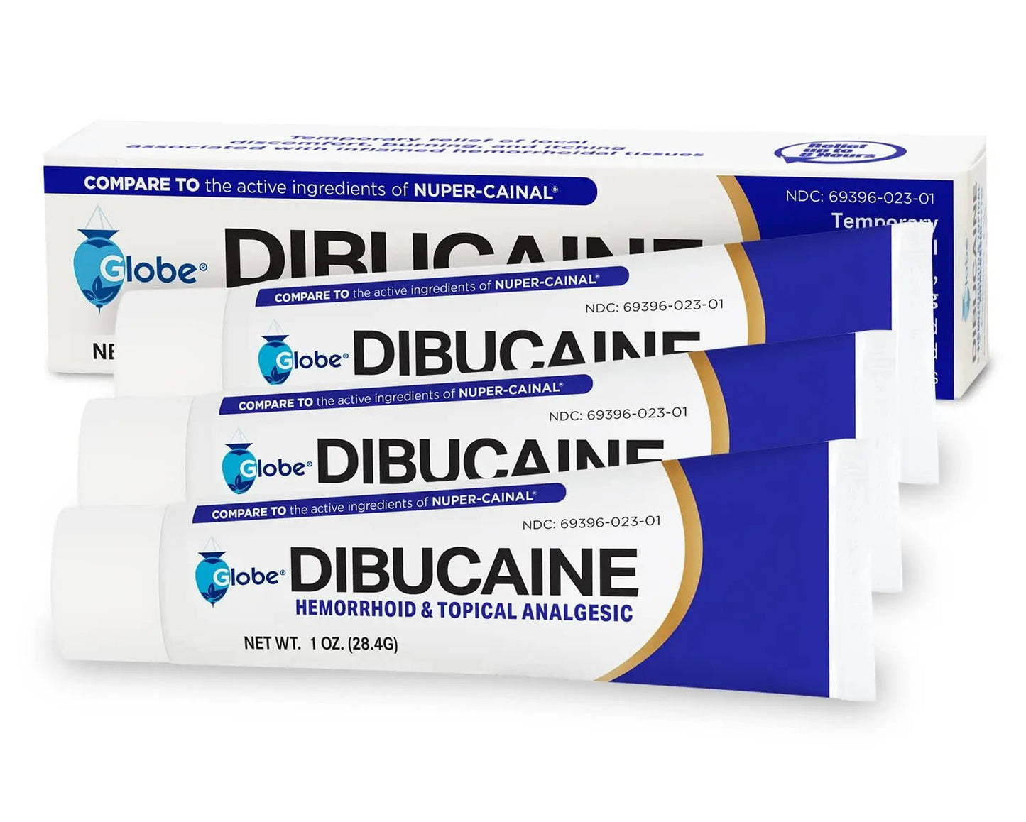 (3 Pack) Globe Dibucaine 1% Hemorrhoid Treatment Ointment - 1 Oz Rapid Numbing Relief, Hemorrhoid Treatment from Itch and Burn - Maple Wellness Supplements