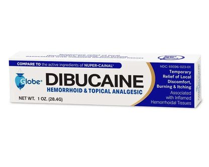 (3 Pack) Globe Dibucaine 1% Hemorrhoid Treatment Ointment - 1 Oz Rapid Numbing Relief, Hemorrhoid Treatment from Itch and Burn - Maple Wellness Supplements