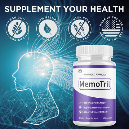 (3 Pack) Memotril Capsules, Official Memo Tril Supplement Pills with All Natural Ingredients, Advanced Memotril for Brain Health & Wellness Support with Premium Vitamins for Women & Men (180 Capsules) - Maple Wellness Supplements