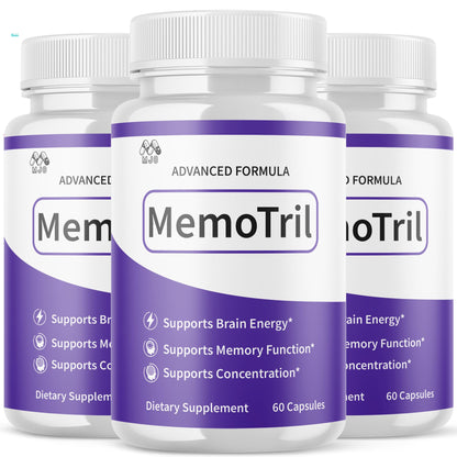 (3 Pack) Memotril Capsules, Official Memo Tril Supplement Pills with All Natural Ingredients, Advanced Memotril for Brain Health & Wellness Support with Premium Vitamins for Women & Men (180 Capsules) - Maple Wellness Supplements