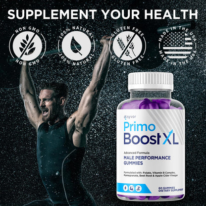 (3 Pack) Primo Boost XL Gummies, Official Primo Boost XL Gummys with All Natural Ingredients, Advanced PrimoBoost Health & Wellness Formula with Max Strength Active Lifestyle Vitamins (180 Gummies) - Maple Wellness Supplements