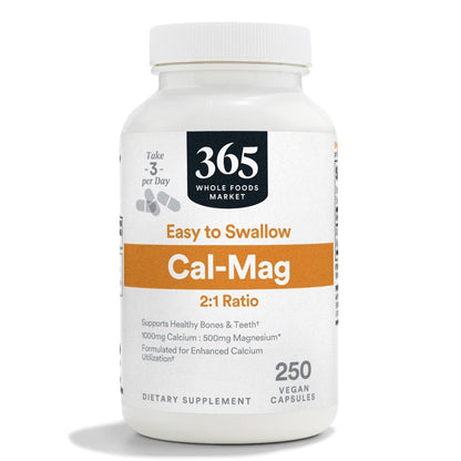 365 by Whole Foods Market, Cal-Mag 2:1 Ratio, Easy-to-Swallow Vegan Capsules, 250 Count - Maple Wellness Supplements