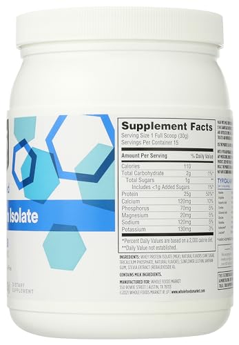 365 by Whole Foods Market, Vanilla Whey Protein Isolate, 15.9 Ounce - Maple Wellness Supplements