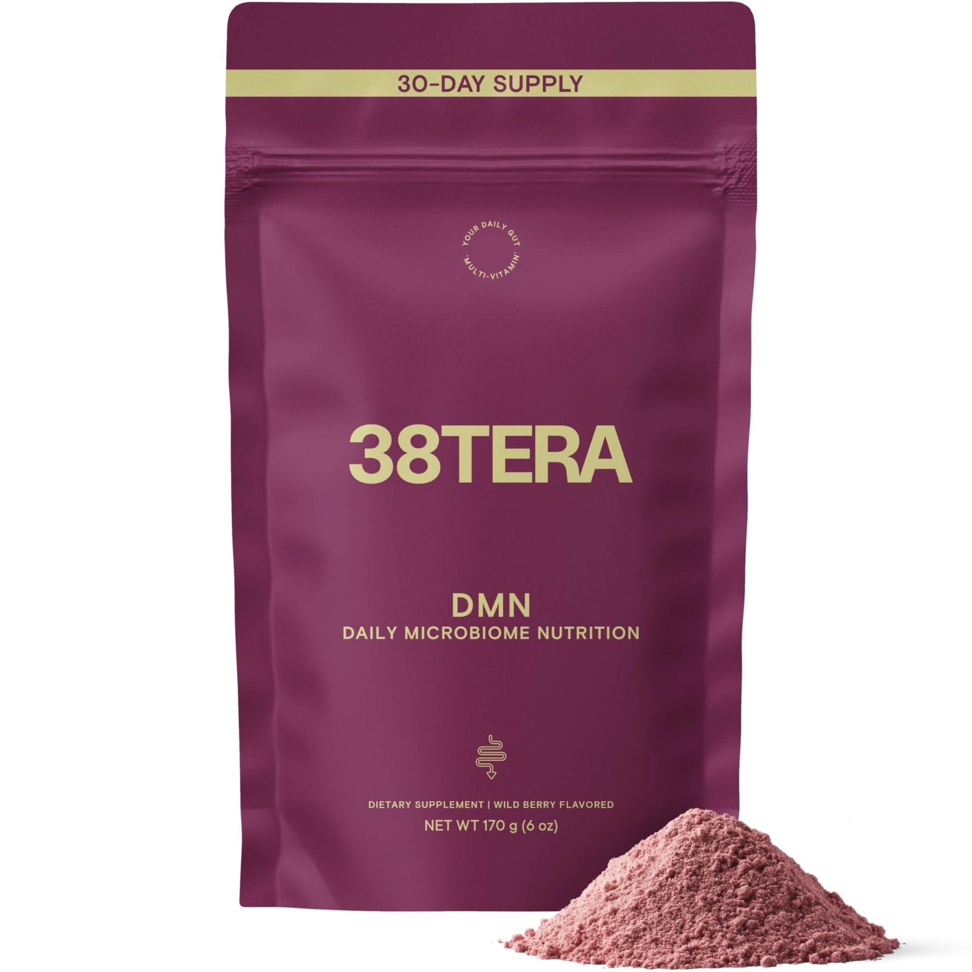38TERA DMN (Daily Microbiome Nutrition), 6 Oz, Plant-Based Fiber Powder with 3 Different Prebiotics, Helps Digestive & Gut Health, Low FODMAP Supplement, Vegan, Wild Berry Flavor, 30 Servings - Maple Wellness Supplements