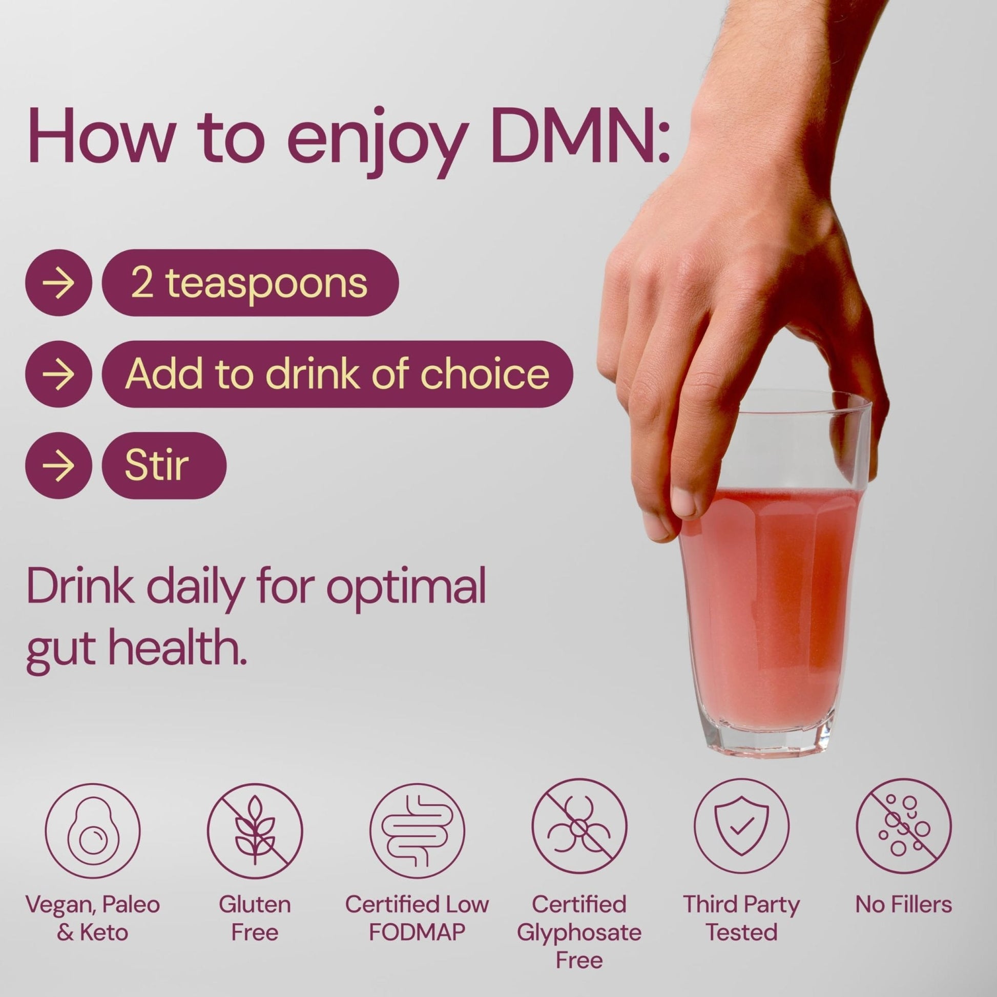 38TERA DMN (Daily Microbiome Nutrition), 6 Oz, Plant-Based Fiber Powder with 3 Different Prebiotics, Helps Digestive & Gut Health, Low FODMAP Supplement, Vegan, Wild Berry Flavor, 30 Servings - Maple Wellness Supplements