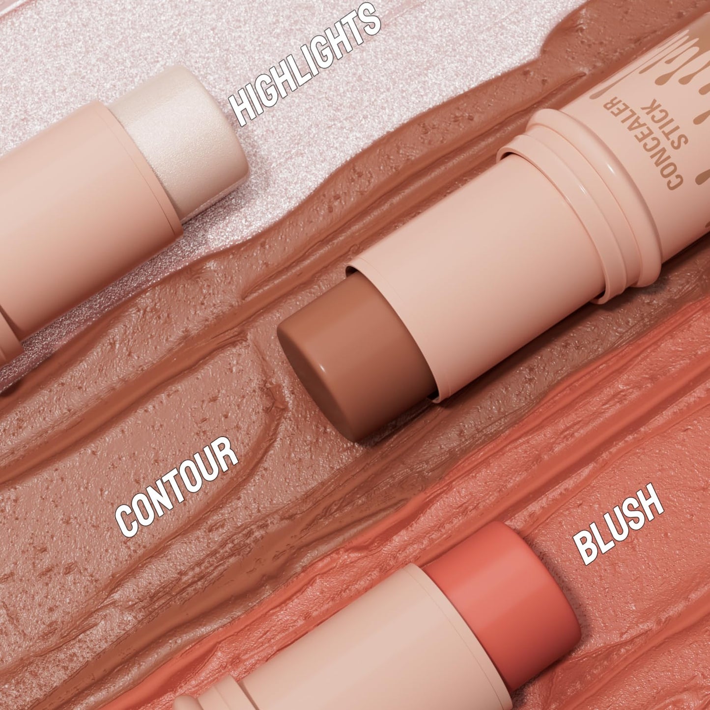 3Pcs Cream Contour Sticks Kit, Highlighter Stick Blush Stick Cream Contour Kit Makeup Set with Brush,Face Brightens & Shades Contour Stick Waterproof for Women - Maple Wellness Supplements