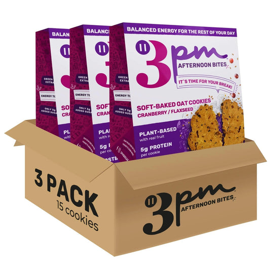 3PM Afternoon Bites Cranberry Flaxseed Cookies with Postbiotics, 5g of Protein, 15 Cookies - Maple Wellness Supplements