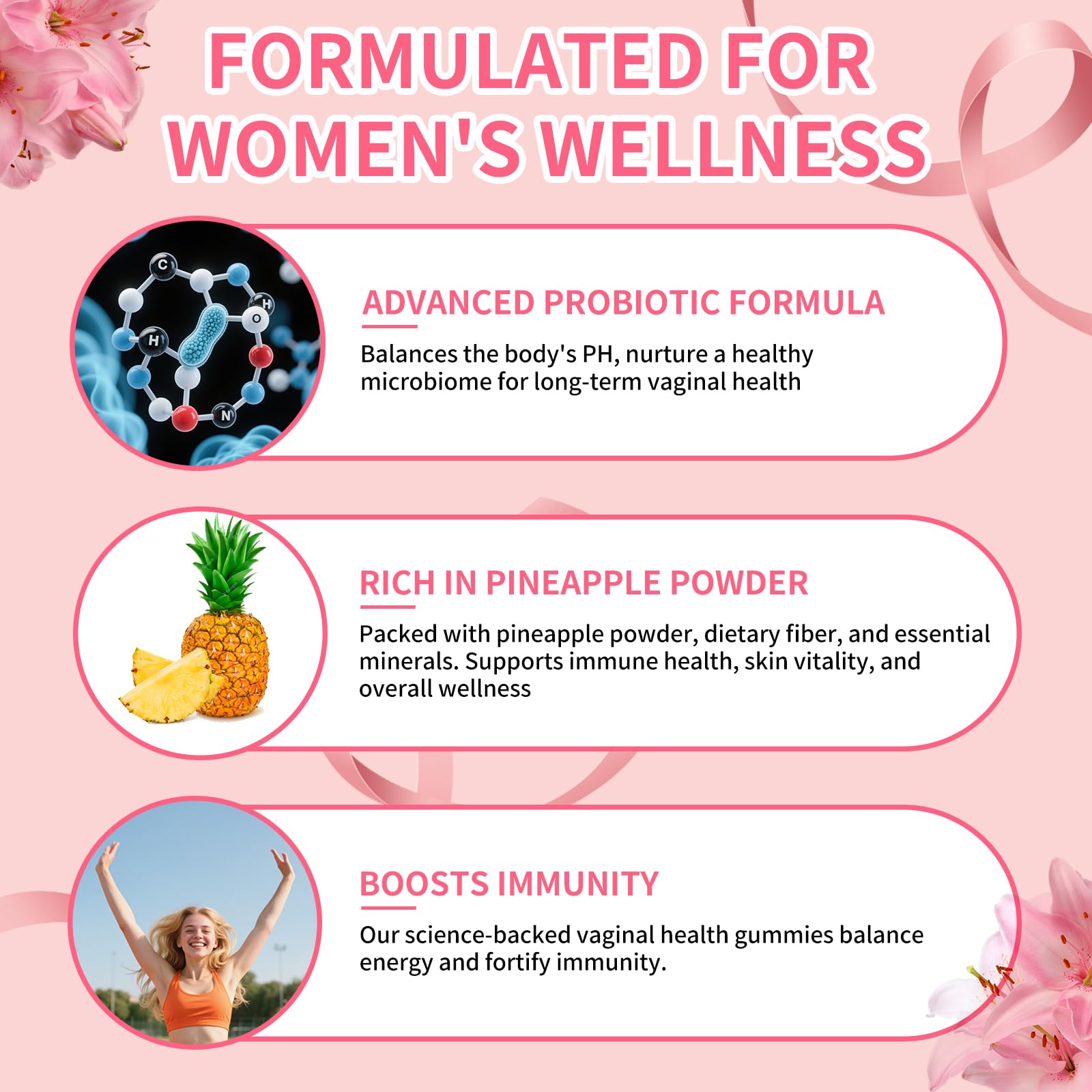 4 BIRDIES GOLF Premium Feminine Balance Gummies for Women's Health, Hawaiian Pineapple Gummies for Women Vaginal Probiotic & pH Balance Support - Vegan - Healthy Odor - Gluten-Free - 60 Count - Maple Wellness Supplements