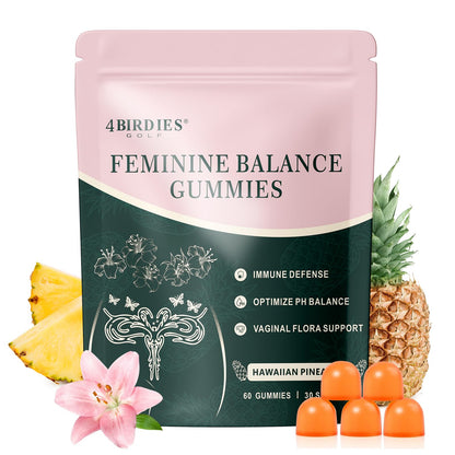 4 BIRDIES GOLF Premium Feminine Balance Gummies for Women's Health, Hawaiian Pineapple Gummies for Women Vaginal Probiotic & pH Balance Support - Vegan - Healthy Odor - Gluten-Free - 60 Count - Maple Wellness Supplements