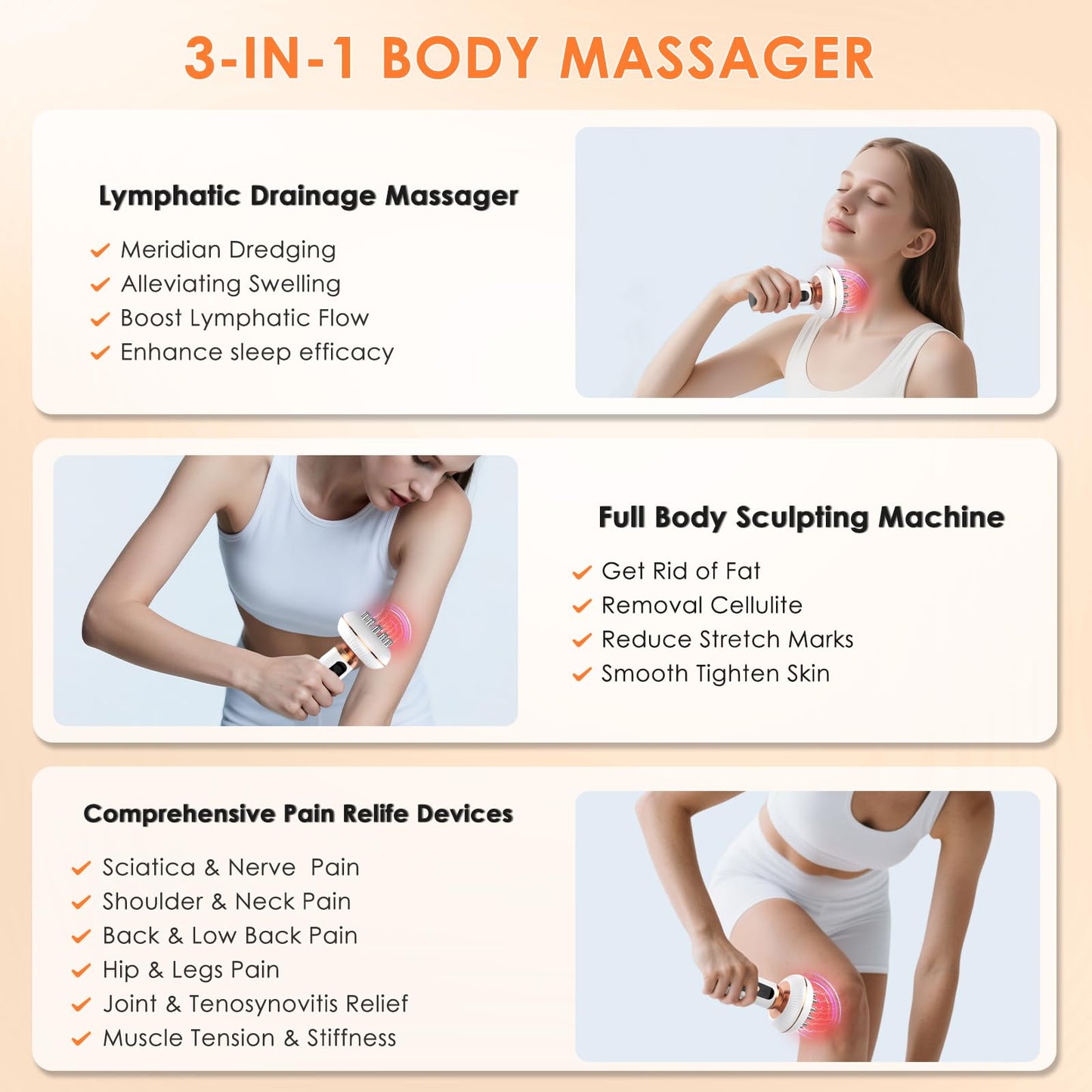 4-in-1 Body Sculpting Machine - Lymphatic Drainage Massager - Anit Cellulite Massage Tool Help Reduce Stretch Marks & Cellulite & Fat, Pain Relife Devices for Body (Belly, Legs, Arms, Butt, Low Back) - Maple Wellness Supplements