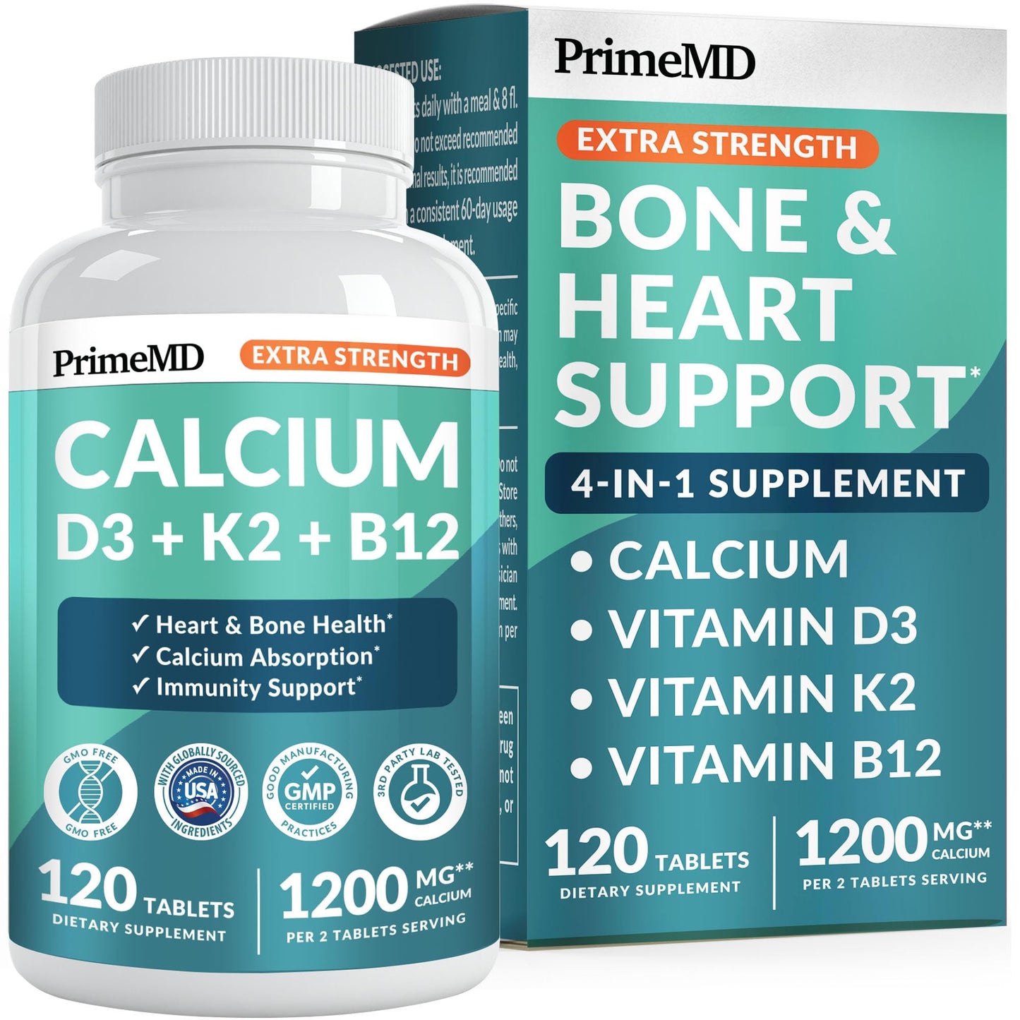 4-in-1 Calcium 1200 mg with Vitamin D3 K2 - Extra Strength Calcium Supplements for Women & Men with D3 K2 Vitamin 5000 IU - Everyday Vitality Supplement - Maple Wellness Supplements