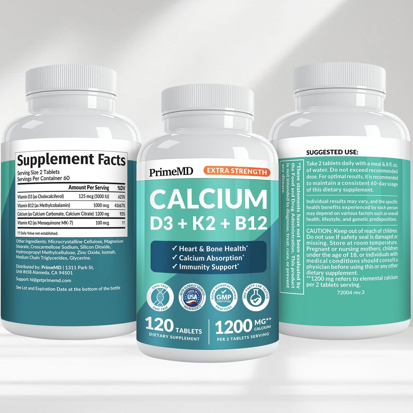 4-in-1 Calcium 1200 mg with Vitamin D3 K2 - Extra Strength Calcium Supplements for Women & Men with D3 K2 Vitamin 5000 IU - Everyday Vitality Supplement - Maple Wellness Supplements