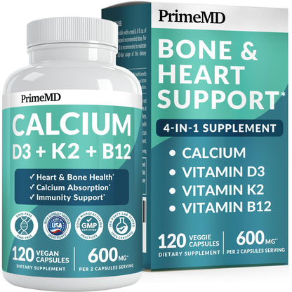 4-in-1 Calcium Supplements for Women & Men - Calcium Citrate with D3 K2 Vitamin 5000 IU - Calcium 600mg with Vitamin D3 K2 - Everyday Vitality Supplement - Maple Wellness Supplements