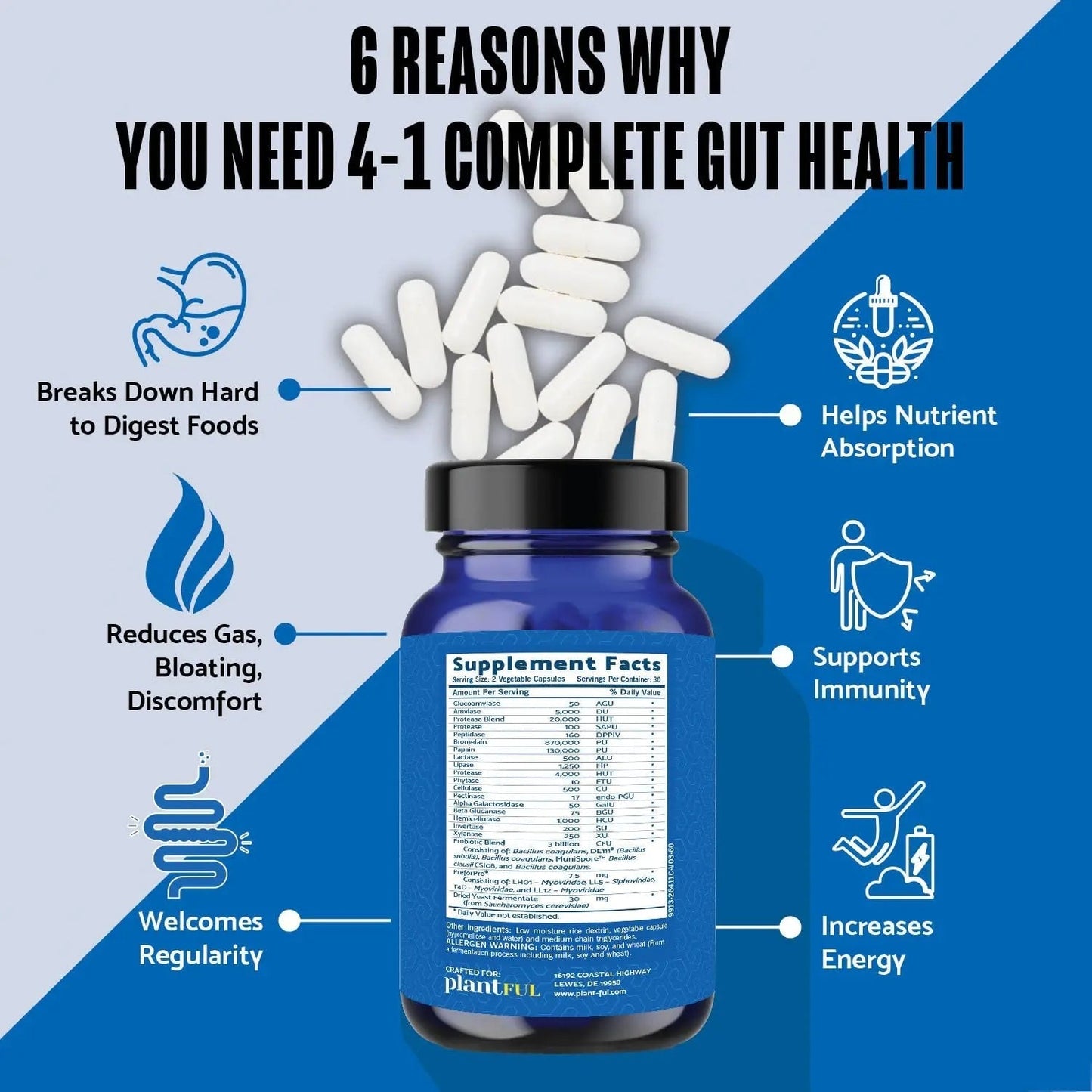 4-in-1 Pre Post Probiotics & Digestive Enzymes - Complete Gut Health & Digestive Support for Women & Men - Prebiotic Probiotic & Postbiotic Gas & Bloating Relief – 60 Non GMO Capsules - Maple Wellness Supplements
