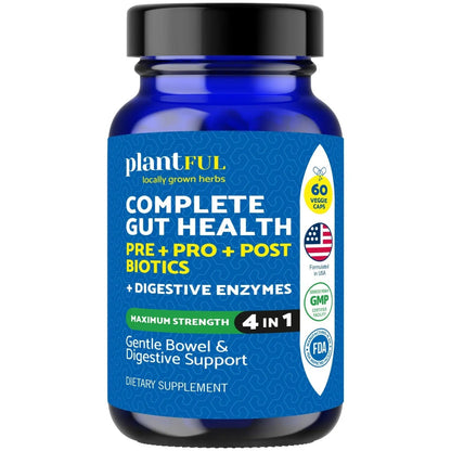 4-in-1 Pre Post Probiotics & Digestive Enzymes - Complete Gut Health & Digestive Support for Women & Men - Prebiotic Probiotic & Postbiotic Gas & Bloating Relief – 60 Non GMO Capsules - Maple Wellness Supplements
